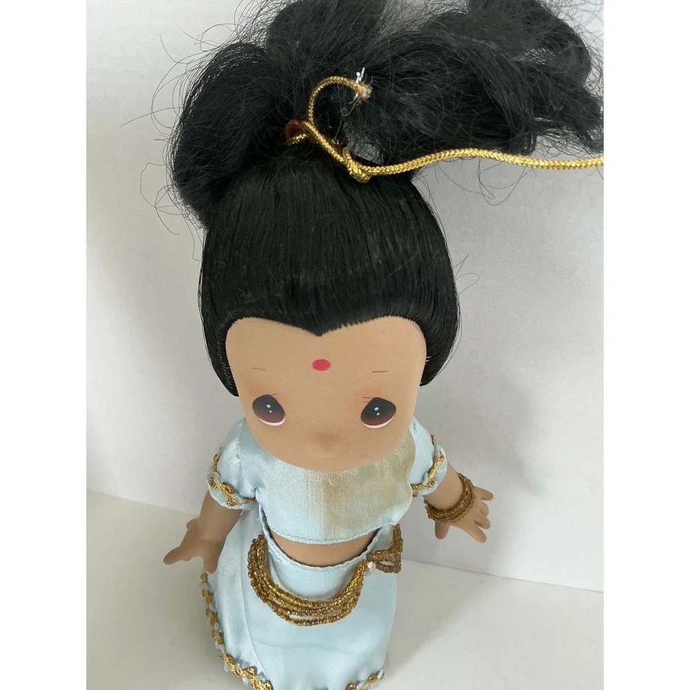 Precious Moments Vintage Indian Girl Doll Blue Sari Gold Trim 9 Inch Collectible